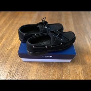 Women’s Black Leather Sperry Top-Sider Boat Shoes